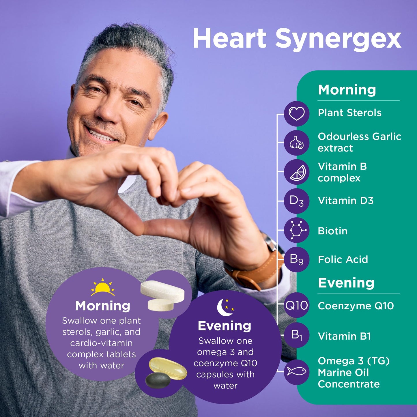 healthspan Healthspan Heart Synergex | 28 Day Supply | With Vitamin D3 | Plant Sterols | Garlic | Cardio-Vitamin Complex | Omega 3 | Co-enzyme Q10 | Friend Of The Sea