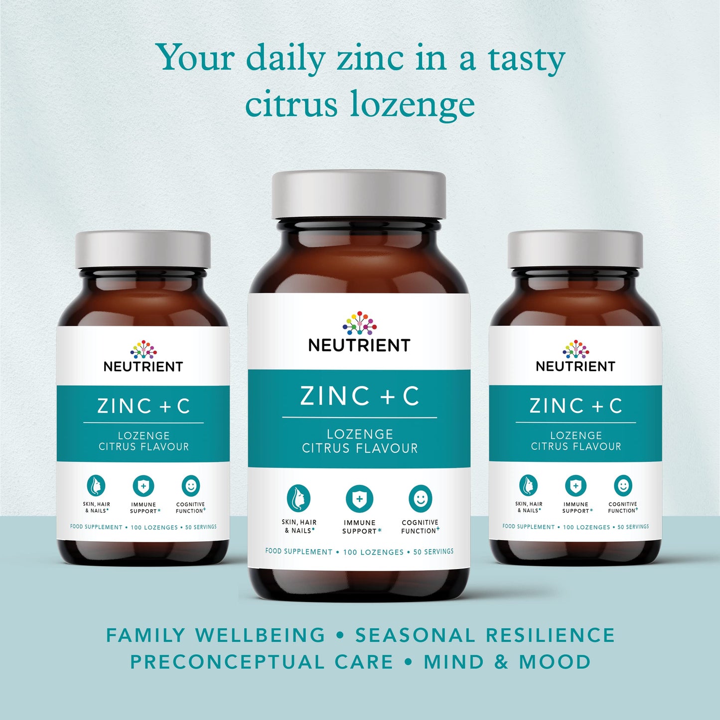 Neutrient Zinc Supplements - Bioactive Zinc Acetate with Added Vitamin C - Easy to Use Citrus Flavoured Lozenge