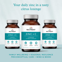 Neutrient Zinc Supplements - Bioactive Zinc Acetate with Added Vitamin C - Easy to Use Citrus Flavoured Lozenge