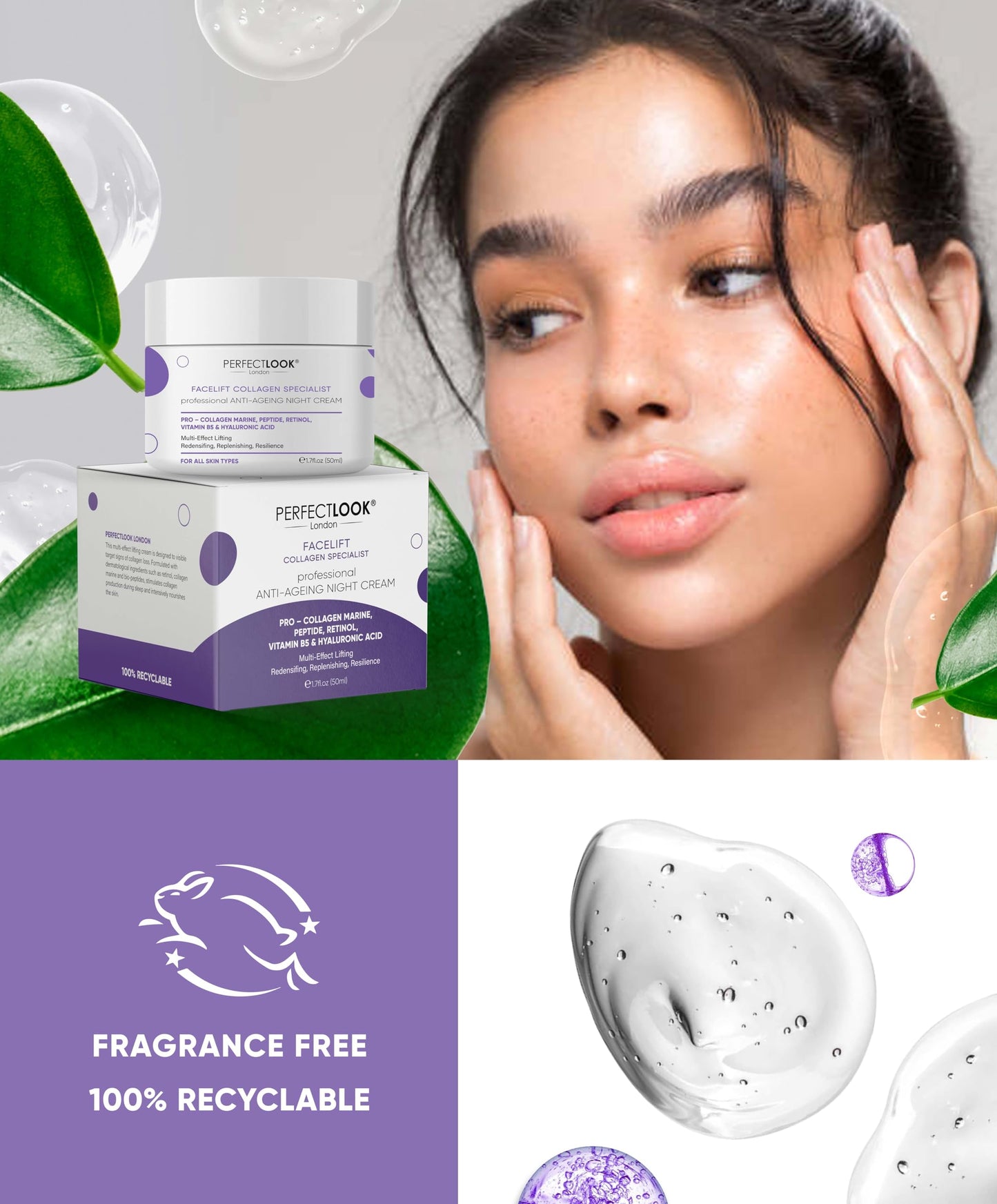 PERFECT LOOK LONDON Perfect Look London Collagen Specialist, Night Face Cream with Collagen Marine, Peptide, Retinol, Hyaluronic Acid and Vitamin B5, Firm and Tone, Anti Wrinkle Cream 50ml