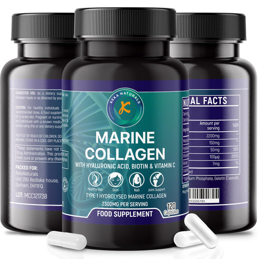 Hydrolysed Marine Collagen Peptides 2300mg - Enhanced with Hyaluronic Acid & Vitamin C - High Strength Collagen Supplements for Women and Men - 120 Capsules