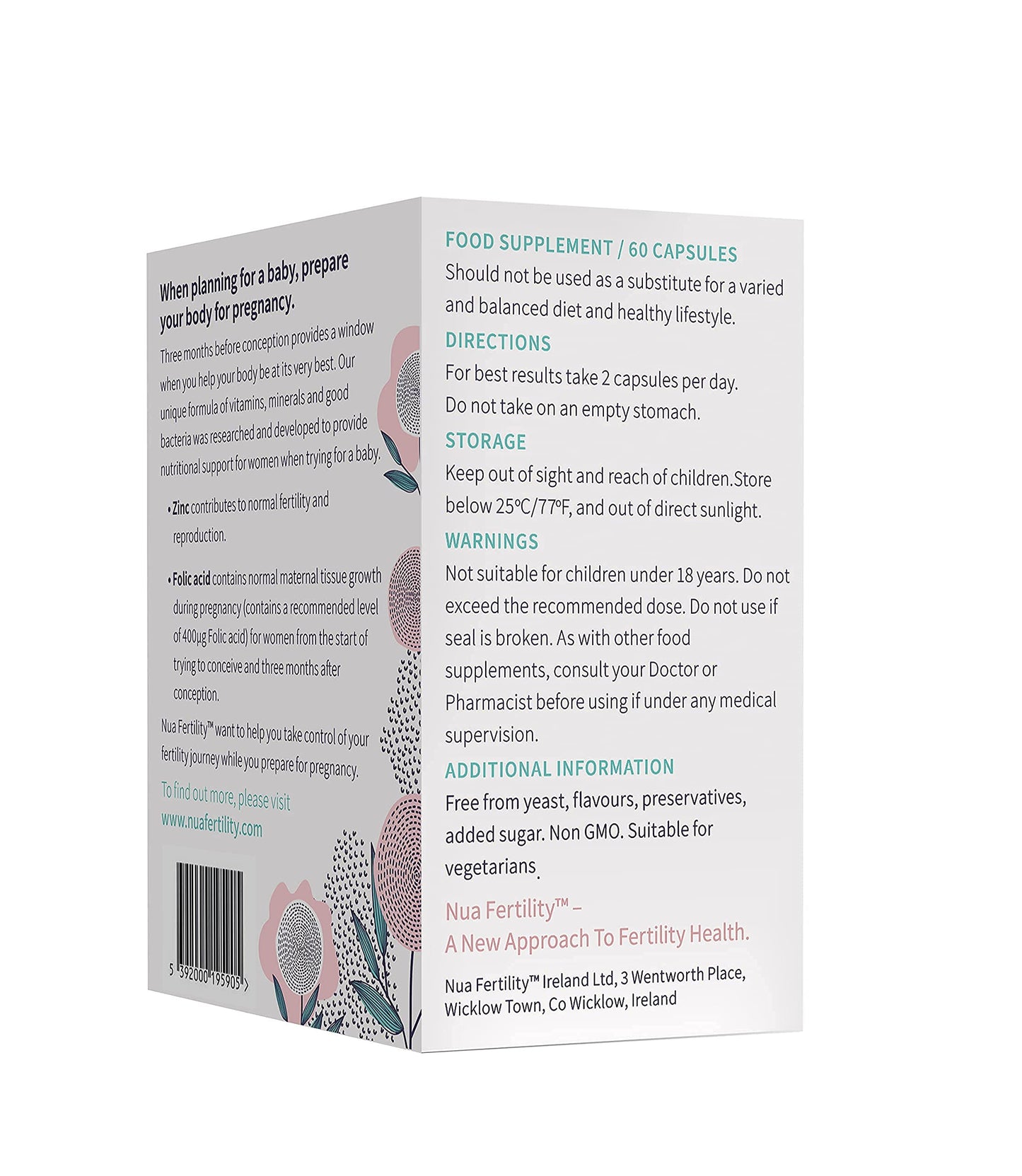 Nua Fertility NuaBiome Women – Multi-Award-Winning Fertility and Gut Health Supplement for Women Trying to Conceive with Live Bacteria, Vitamins and Minerals, Folate, Zinc and Vitamin D (60 Capsules)