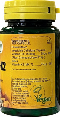 Veganicity Vitamin D3 1500iu (38µg) + K2 (MK-7) 75µg : Vitamin D & K2 Supplement : 60 Vegan Capsules, in a Planet-Friendly 99% Recycled Pot