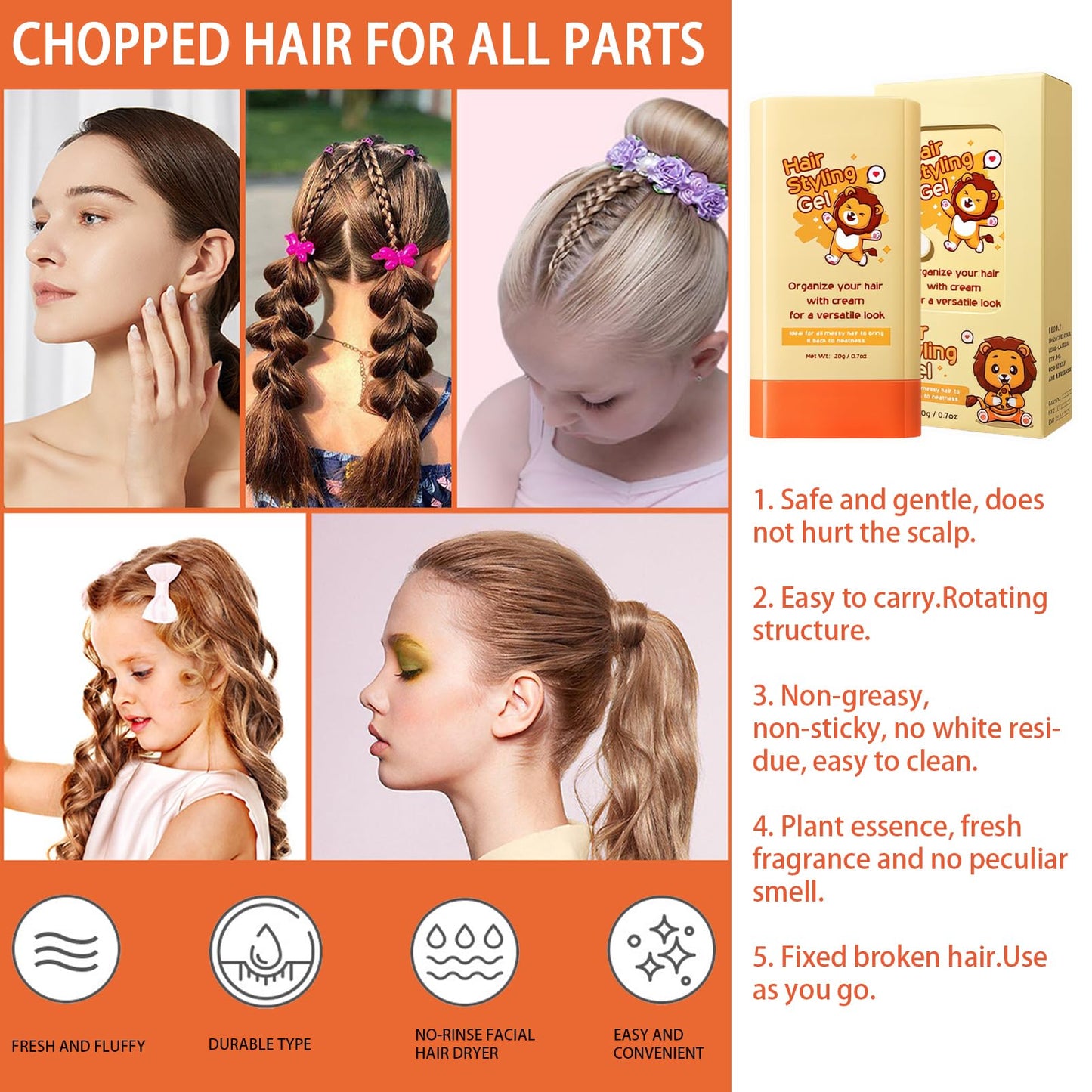 Hair Wax For Kids With Comb,Edge Control Anti-Frizz Non-greasy Hair Pomade Stick,Natural Ingredients,Hair Wax Stick with Hair Comb Set for Fly Away and Edge Frizz Hair