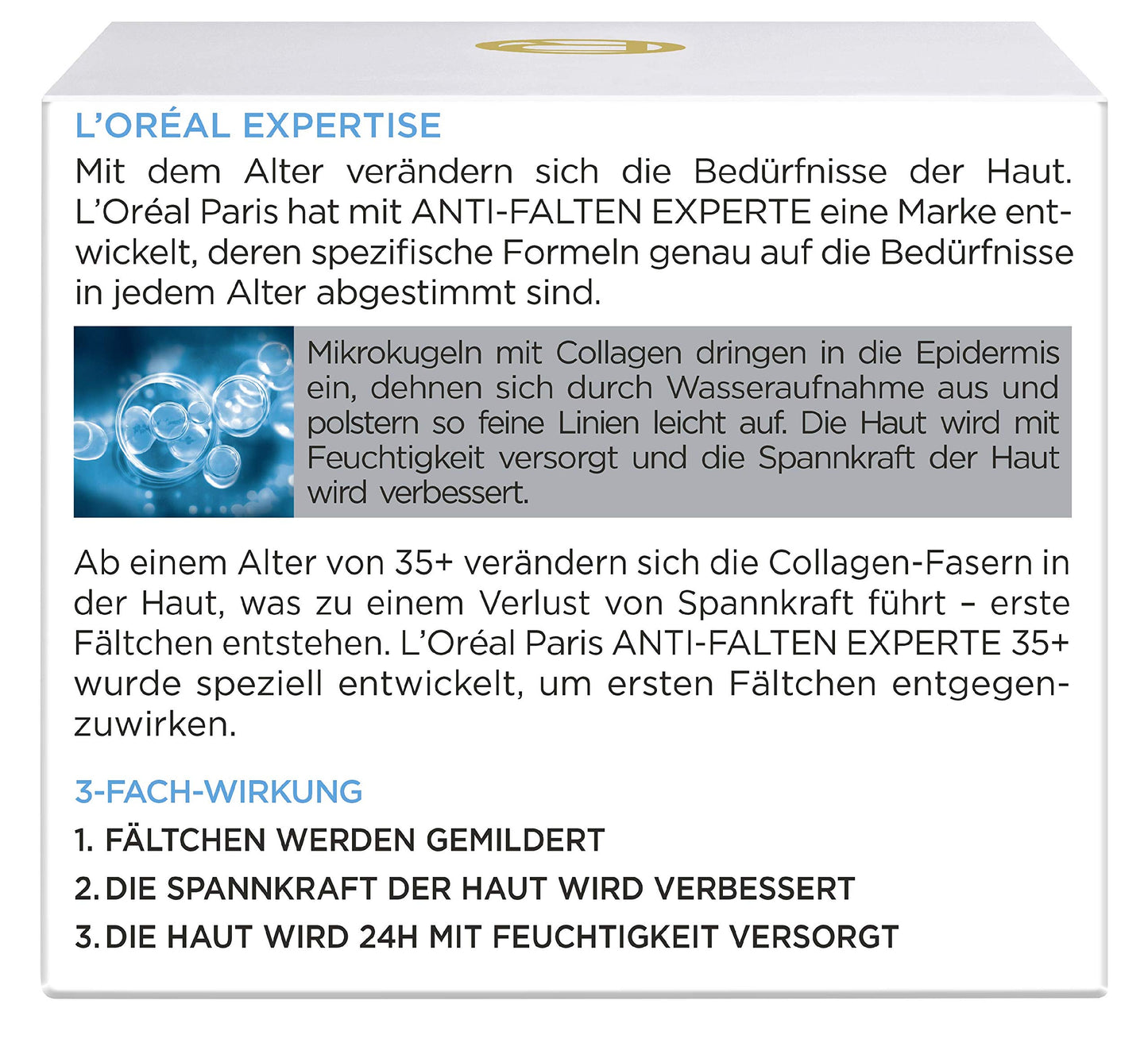L'Oréal Paris Moisturising Care for the Face, Nourishing Anti-Ageing Cream with Collagen Biospheres, Reduces Wrinkles and Moisturises 24H Anti-Wrinkle Expert 35+, 1 x 50 ml