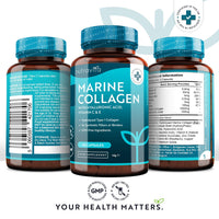Marine Collagen 1000mg - 60 Capsules of Superior Type 1 Hydrolysed Collagen - Enhanced with Hyaluronic Acid, Vitamin C, Vitamin E, Vitamin B2, Zinc, Copper and Iodine - Made in The UK by Nutravita