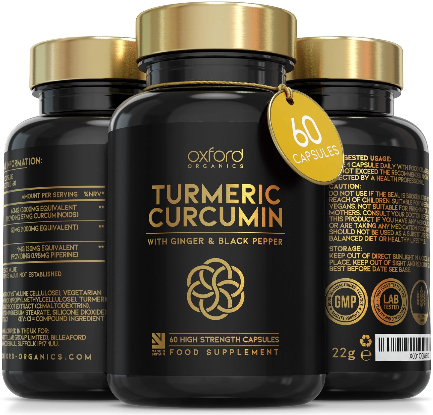 Advanced Turmeric Capsules High Strength 3000mg, Ginger & Black Pepper | ONE per Day | 2 Month Supply | Turmeric and Black Pepper Capsules Locally Made in UK | Turmeric Powder Joint Care Supplements