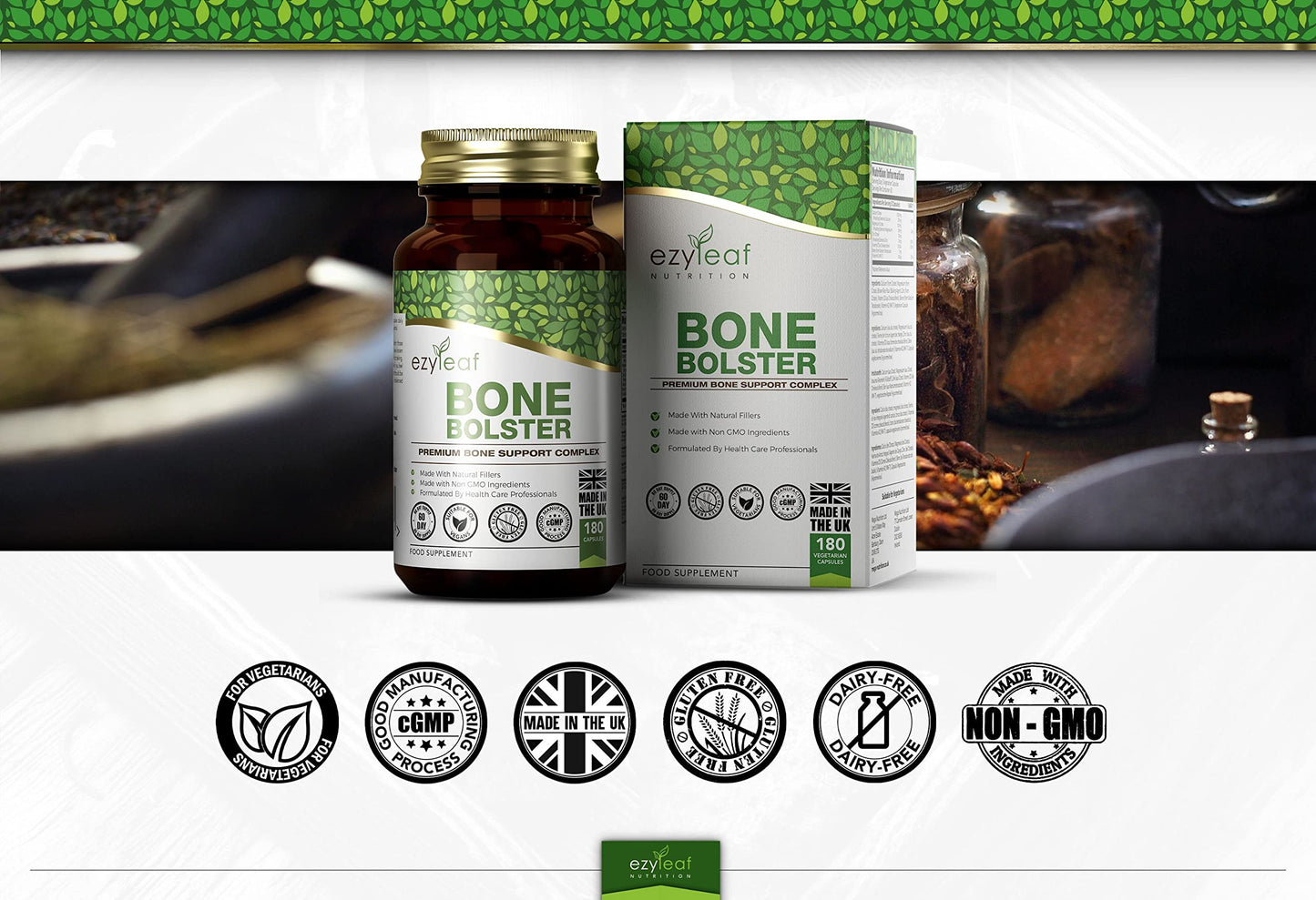 Ezyleaf Bone Supplement | Calcium Magnesium Zinc and Vitamin D3 Capsules with Boron & Vitamin K2 MK7 | 180 Bone Bolster Calcium Citrate Bone Health Supplements | Non-GMO Gluten Free & UK ISO Certified