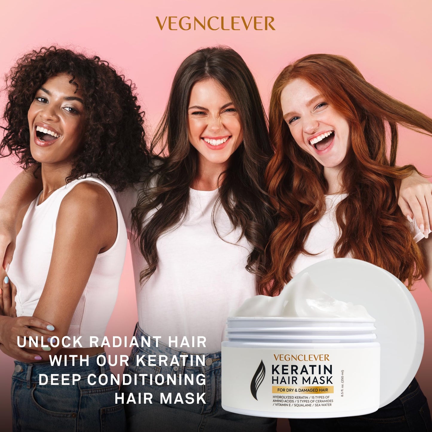 Vegnclever Keratin Hair Mask: Keratin Hair Treatment Mask, Deep Conditioning Hair Mask Treatment, Hair Deep Conditioner Mask for Damaged Dry Hair, Keratin Hair Mask for Fine, Curly and Straight Hair