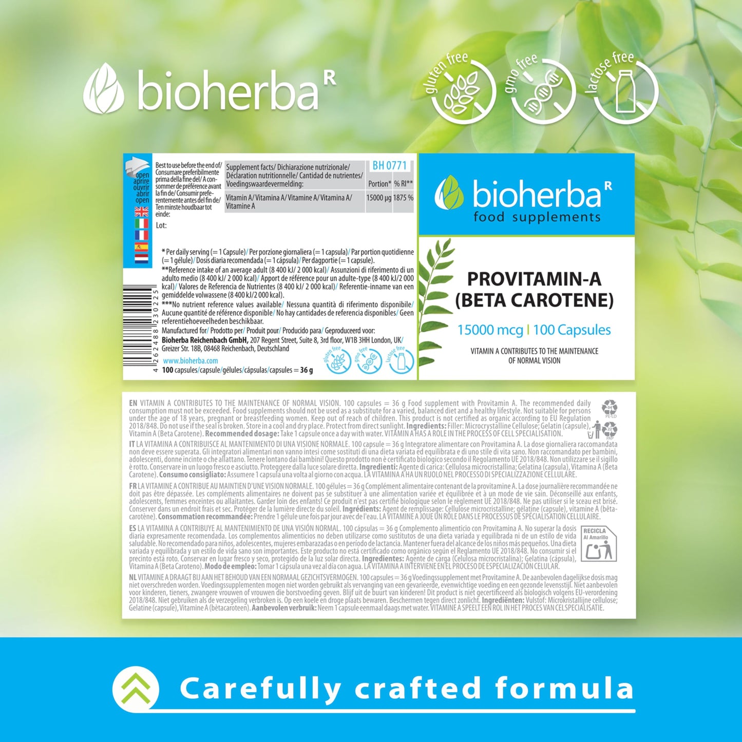 Beta-Carotene 100 Capsules 15000 mcg - High-Potency Provitamin A for Skin and Immune Health by BIOHERBA