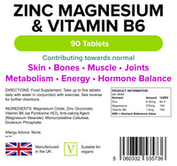 Lindens Zinc, Magnesium and Vitamin B6 Complex Tablets - 90 Pack - Reduction of Tiredness and Fatigue - UK Manufacturer, Letterbox Friendly