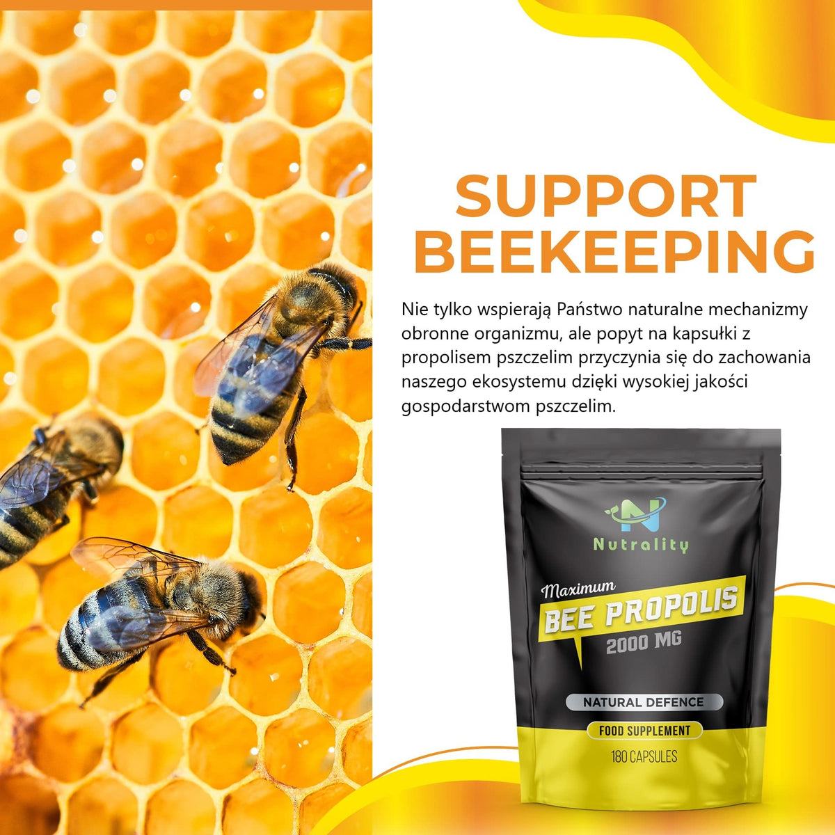 Nutrality Bee Propolis 2000mg Supplement | Immune System Support with Functional Antioxidants | Natural Antibiotic, Anti-Inflammatory & Allergen-Free | 180 Vegetarian Capsules