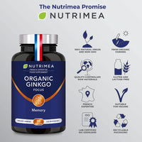 Memory Complex & Concentration - with Patented Cognivia Extract - Boosts Cerebral Performance - Ginkgo Biloba & Sage - Organic Focus - 90 Vegan Capsules - Nutrimea - Made in France