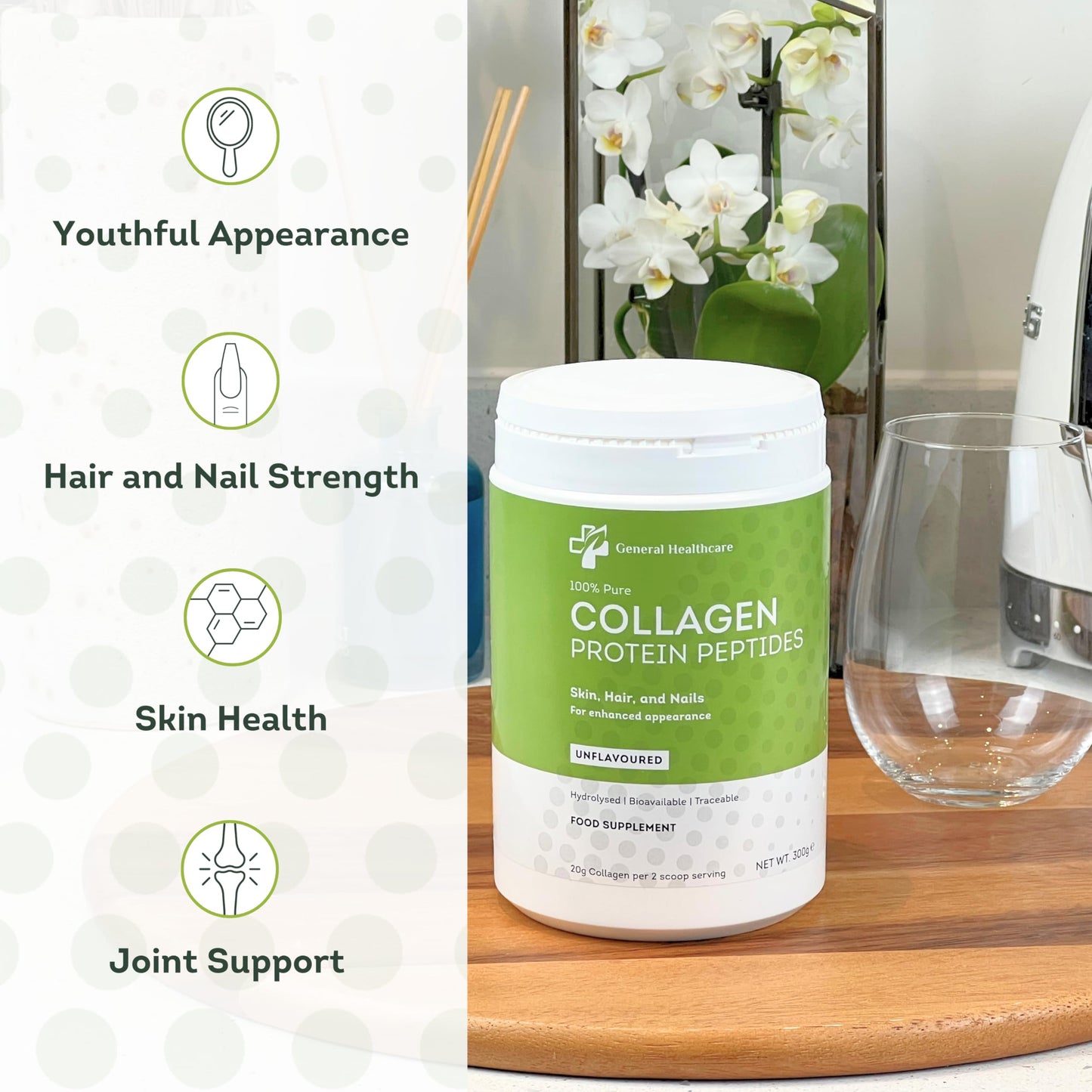 100% Pure Collagen Powder Protein Peptides - General Healthcare 300g Supplement