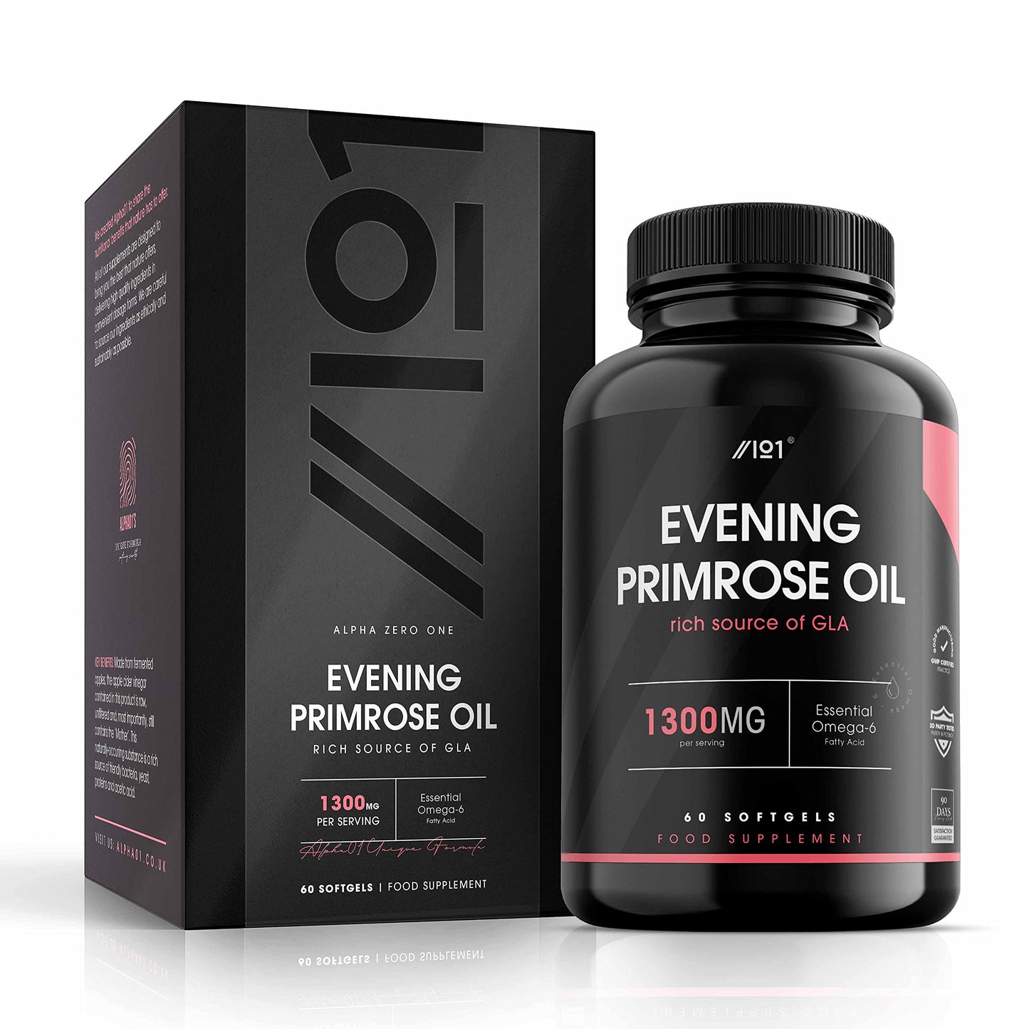 ALPHA01 Evening Primrose Oil 1300mg | 60 Capsules | Cold-Pressed Rich Source of Omega 6 | 117mg GLA | Non-GMO, Gluten Free Supplement | No Artificial Preservatives | by Alpha01