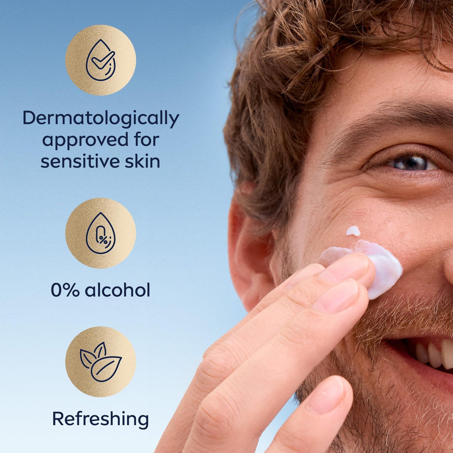 NIVEA MEN Sensitive Skin & Stubble Gel Moisturiser (50ml), Men's Face Cream for Daily Use, Gel Moisturiser with Vitamin E, Provitamin B5 and Chamomile Extract