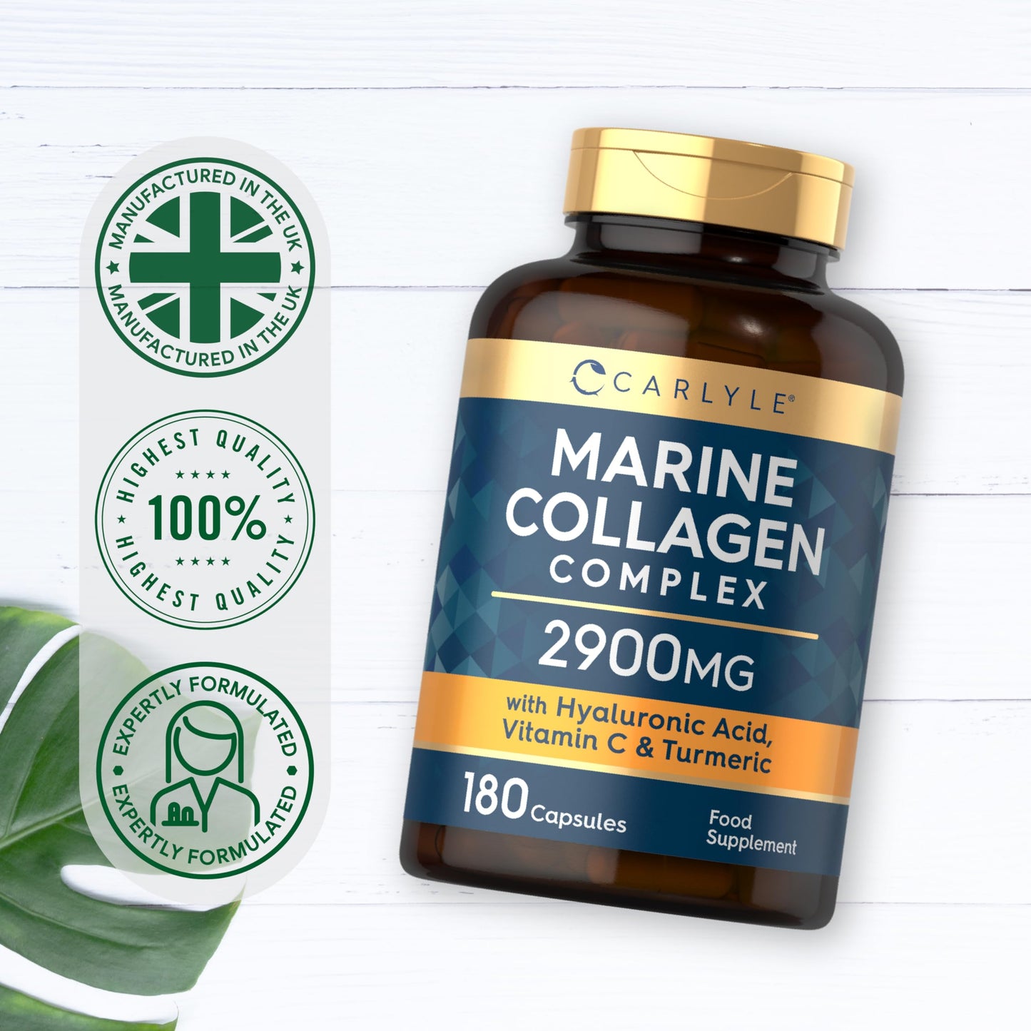 Marine Collagen with Hyaluronic Acid 2900mg | Complex with Vitamins C, E B2, Biotin & More! | Marine Collagen Capsules | 180 Count | by Carlyle