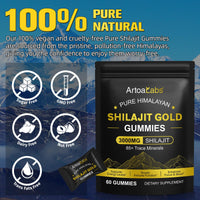 QLIGES Shilajit Gummies 60 Gummies Natural 3000mg Himalayan Shilajit Gold Gummy, Rich in Ashwagandha and Gokshura with 85+ Minerals, Boost Your Vitality Health and Endurance for Men & Women