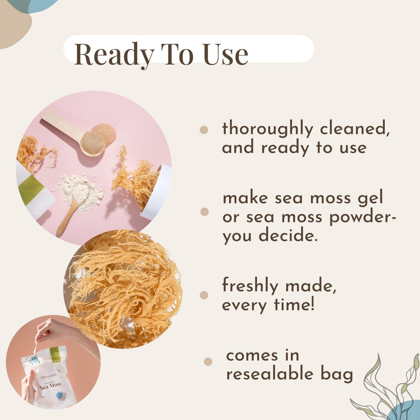 Mecantu® Raw Sea Moss (Irish Sea Moss) - Ethically Sourced & Eco-Friendly | Create Healthy Vegan Food, Drinks, Sea Moss Gel, and Sea Moss Powder | 2+ Months Supply (Refill, 100g)