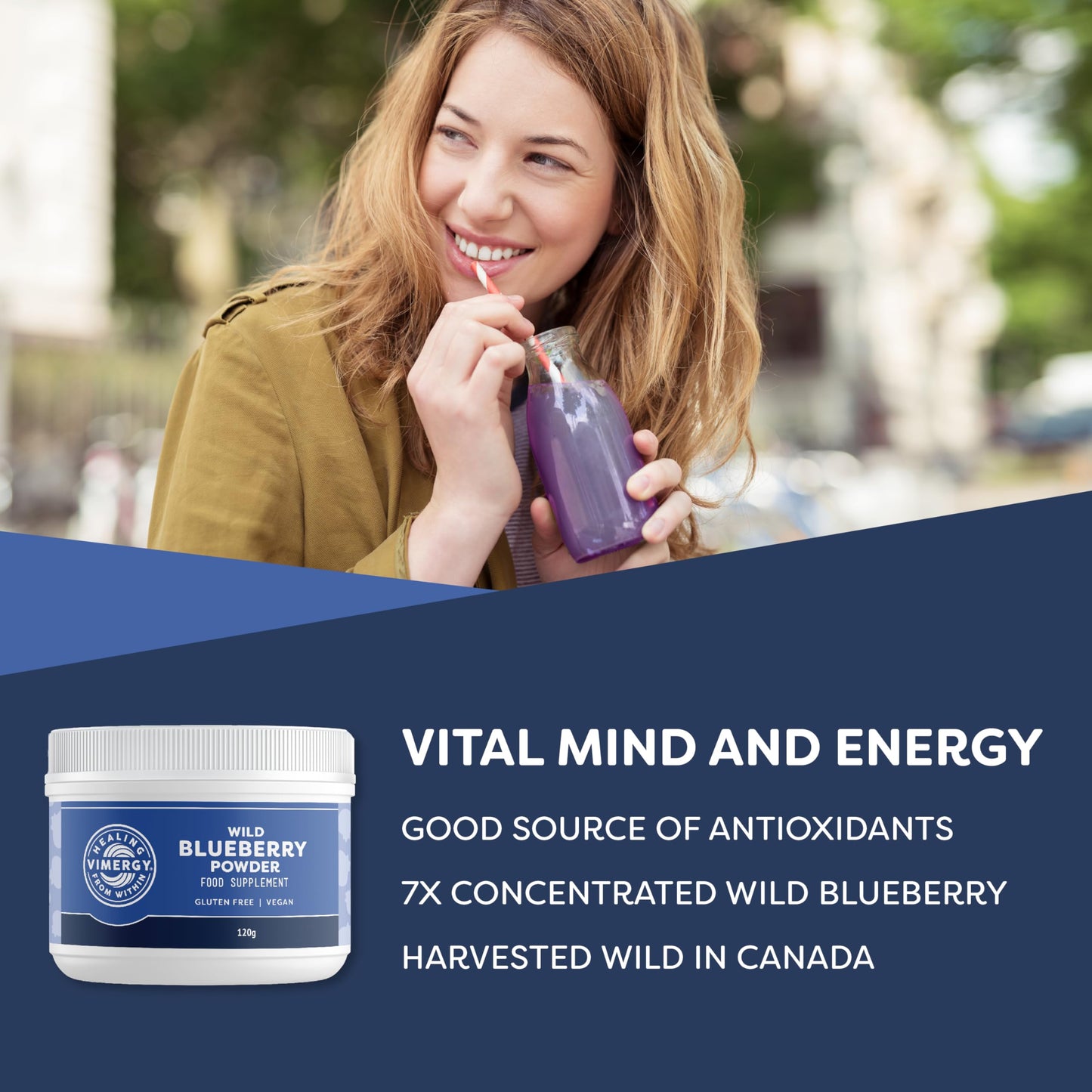 Vimergy Wild Blueberry Powder, 31 Servings – Wild Blueberry – Blueberry Powder from Whole Blueberries– Vegan Supplement – Formulated Without Added Sugar or fillers – Non-GMO & Gluten-Free (120g)