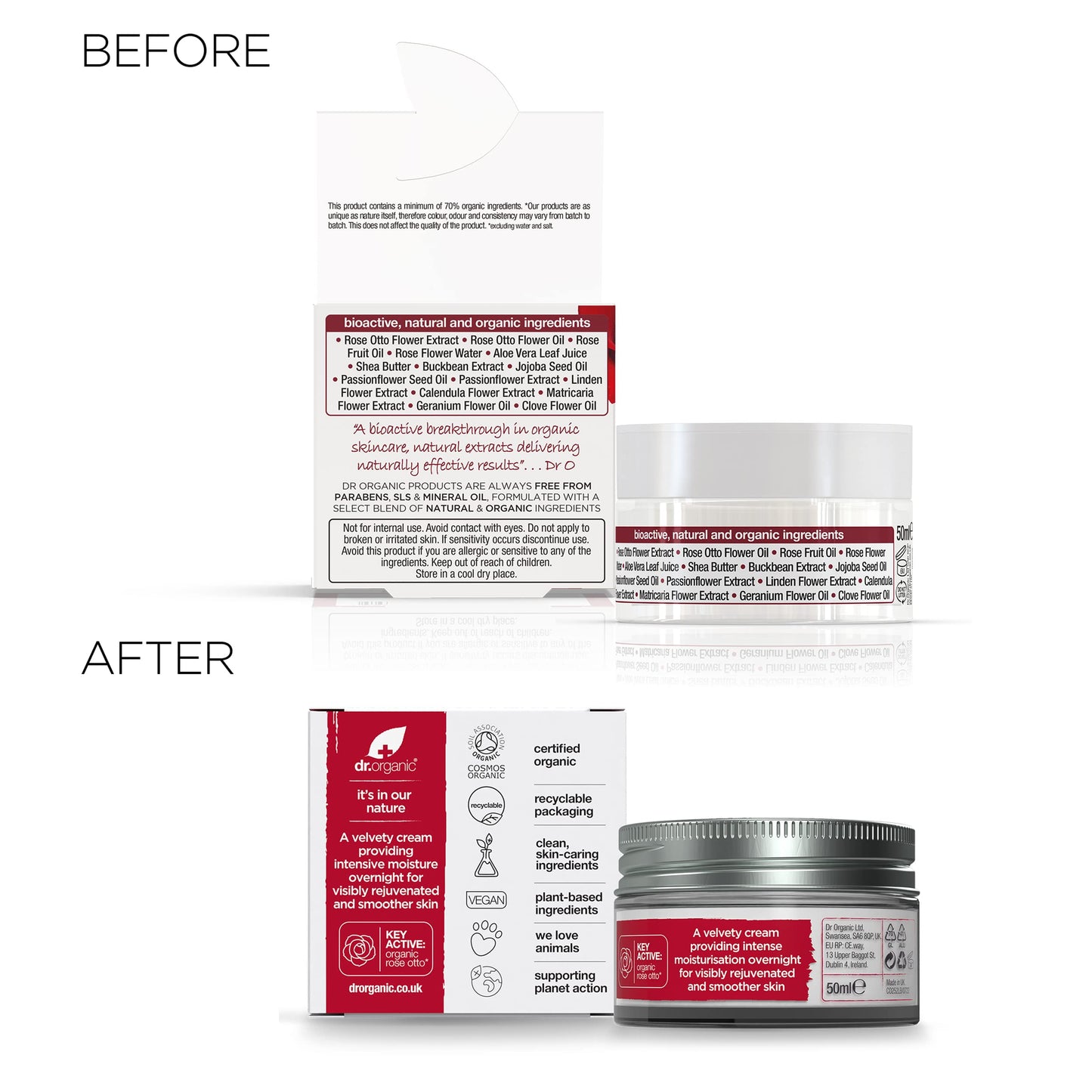 Dr. Organic Dr Organic Rose Otto Night Cream, Moisturising, Healthy-Aging, Wrinkles, Natural, Vegan, Cruelty-Free, Paraben & SLS-Free, Recycled & Recyclable, Certified Organic, 50ml, Packaging may vary