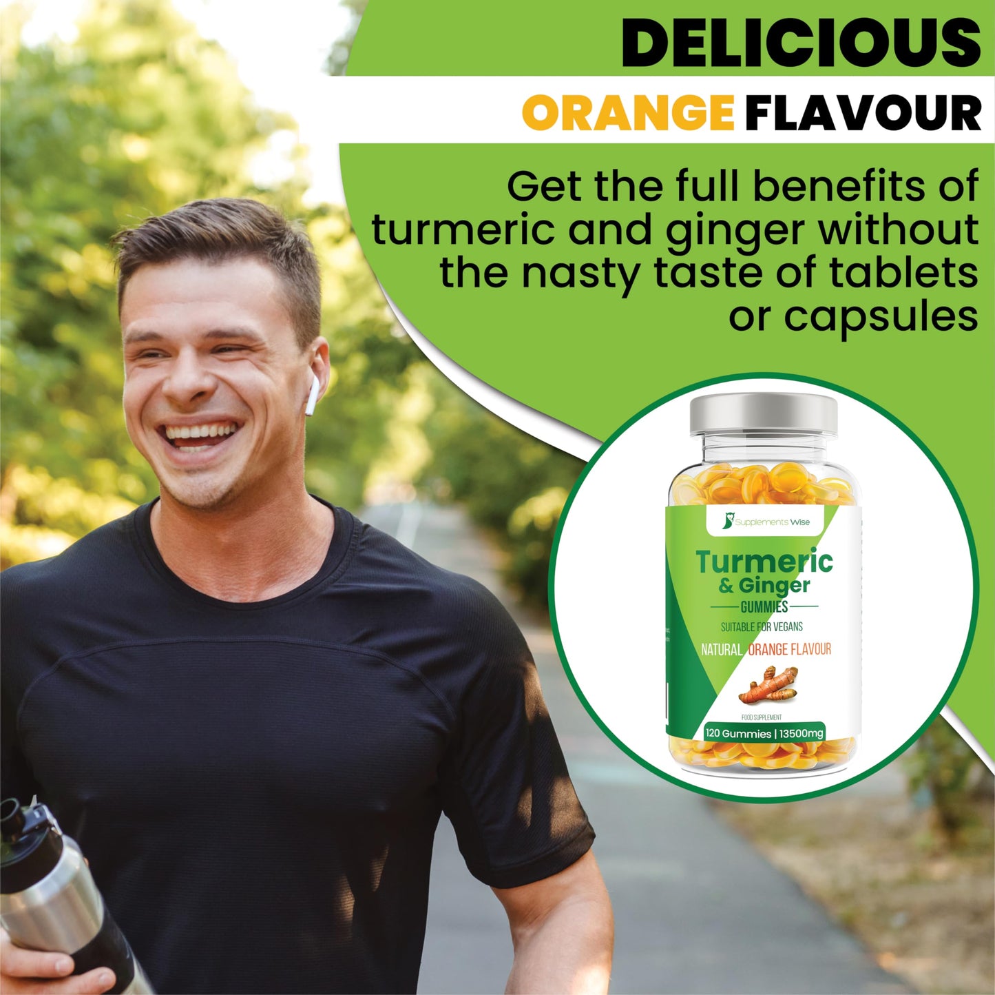 Turmeric Gummies - 120 Pack - 13500mg Per Serving - Fortified with Ginger - High Strength Turmeric Curcumin Supplement - Natural Orange Flavour - for Joint Pain - Chewable Herbal Vegan Turmeric Gummy