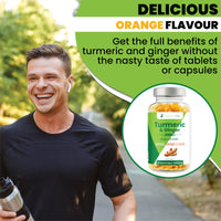 Turmeric Gummies - 120 Pack - 13500mg Per Serving - Fortified with Ginger - High Strength Turmeric Curcumin Supplement - Natural Orange Flavour - for Joint Pain - Chewable Herbal Vegan Turmeric Gummy