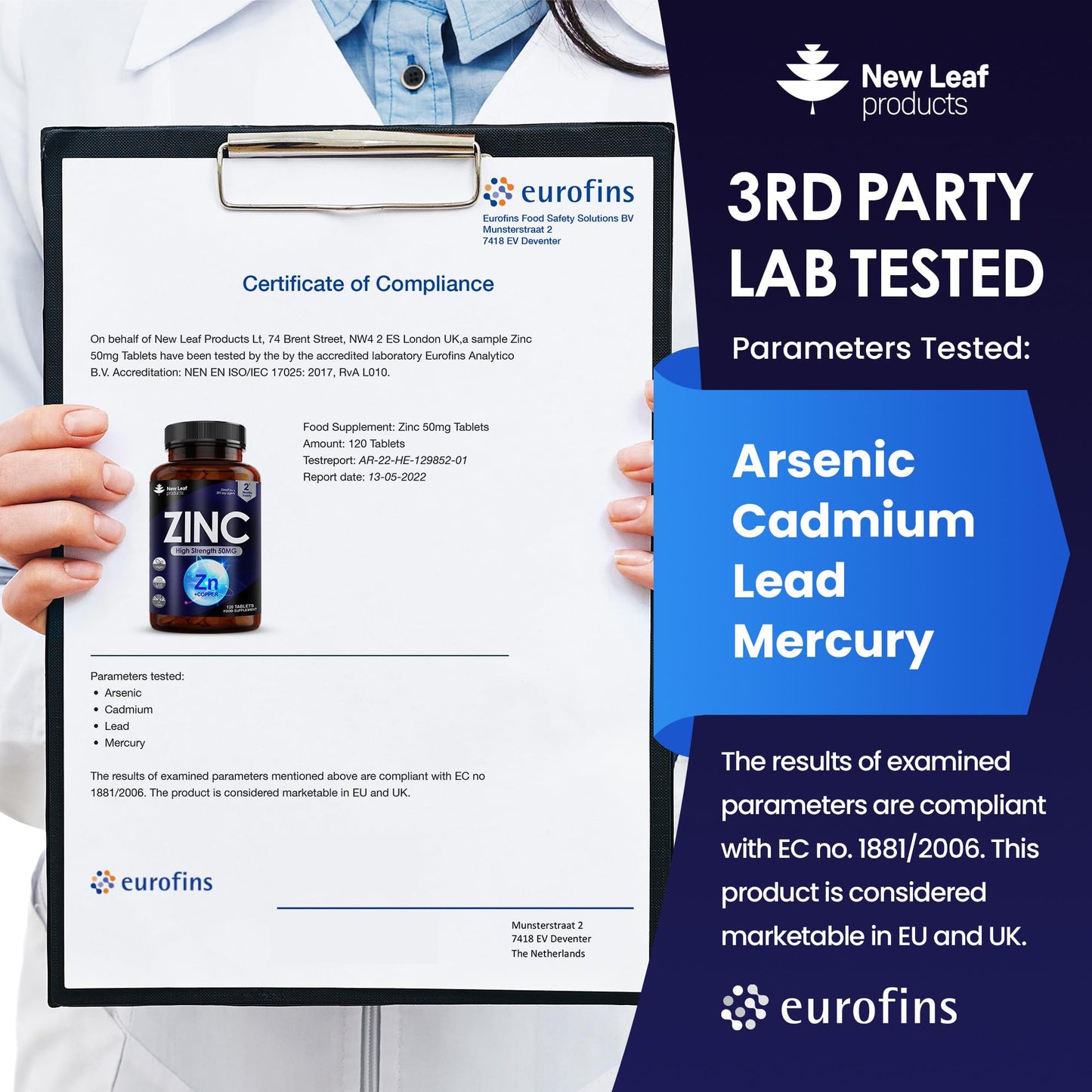 Zinc 50mg High Strength - Zinc Tablets with Copper, Pure Zinc Supplements Contributes Towards The Immune System, Bone Health and Fertility, Vegan, Non-GMO, Made in UK by New Leaf 120 Tablets