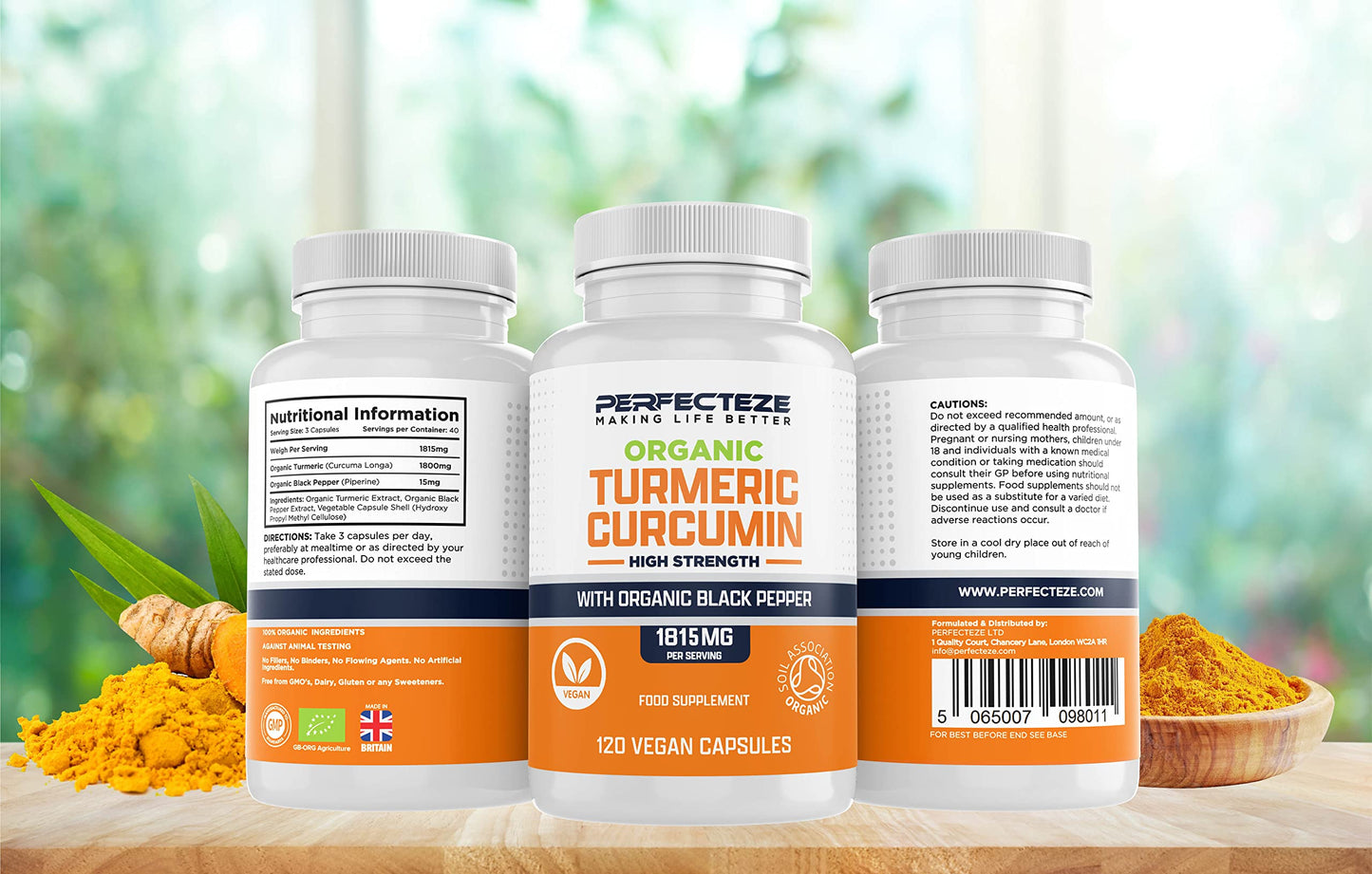 Organic Turmeric Curcumin High Strength and Organic Black Pepper 120 Veg Capsules Advanced Turmeric with Active Ingredient Curcumin Organic Vegan 120 Capsules
