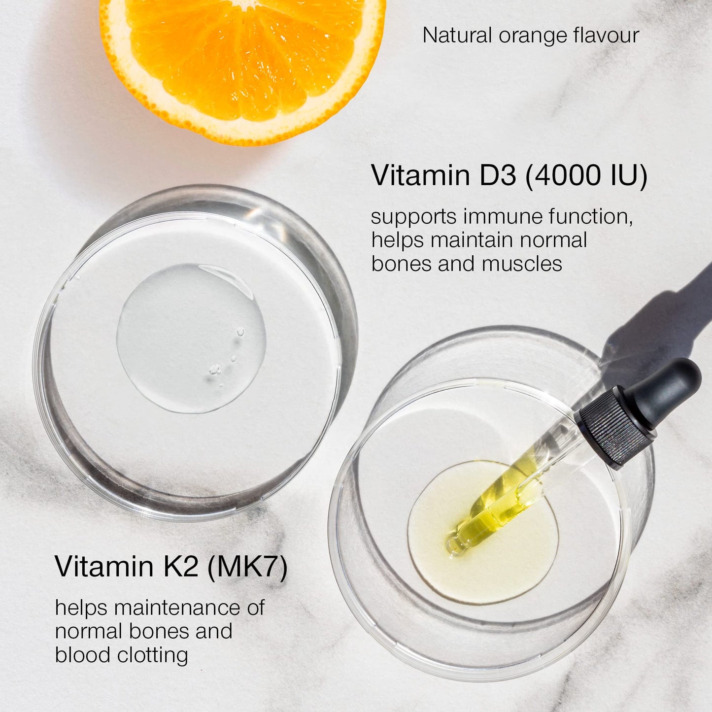 Vitamin D Drops - Vitamin D3 K2 Liquid Supplement for Adults - High Strength Vitamin D 4000 IU & Vitamin K2 25mcg Dose - 30ml 600 Drops - Vitamin D Liquid 1000IU per Drop - Vegetarian - Natural Orange