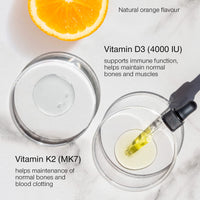 Vitamin D Drops - Vitamin D3 K2 Liquid Supplement for Adults - High Strength Vitamin D 4000 IU & Vitamin K2 25mcg Dose - 30ml 600 Drops - Vitamin D Liquid 1000IU per Drop - Vegetarian - Natural Orange