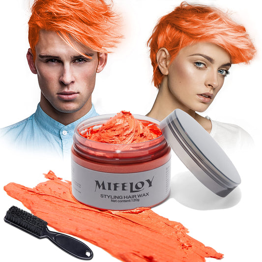 Mifeloy 120g Temporary Orange Hair Color Wax with Dye Brush, Instant Natural Hairstyle Cream, Disposable Coloring Mud for Men Women Youth, Washable Styling Pomades for Party Cosplay DIY Halloween