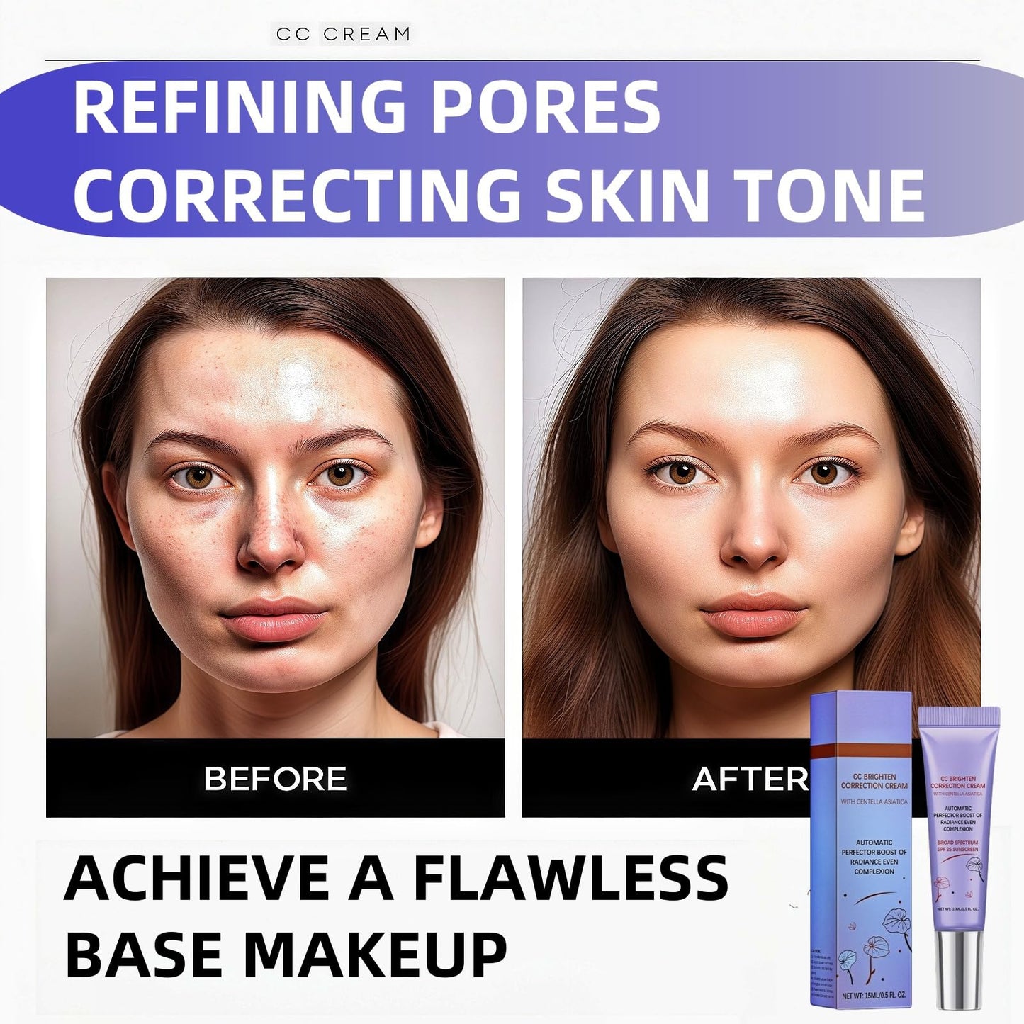 QinZiEn Colour Correcting Cream,Centella Asiatica CC Cream,Korean Colour Corrector,CC Cr-eam,Tinted Face Moisturiser,Skin Tint Moisturiser,Boosting & Soothing Effects,Long Lasting Concealer,Tinted Moisturiser