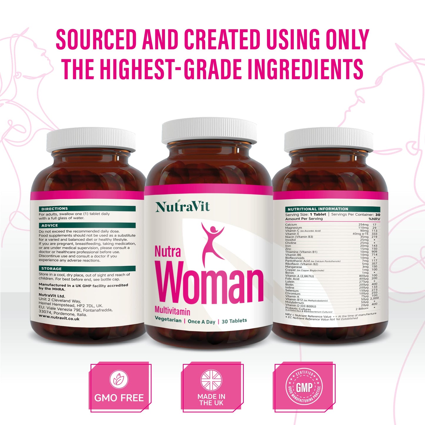 NUTRAWOMAN - Womens Multivitamins | Womens Vitamins - 30 Tablets - 27 Vitamins & Minerals - Daily Multivitamin for Energy & Health - with Probiotics, Biotin, Folic Acid & Methyl B12 - NutraVit