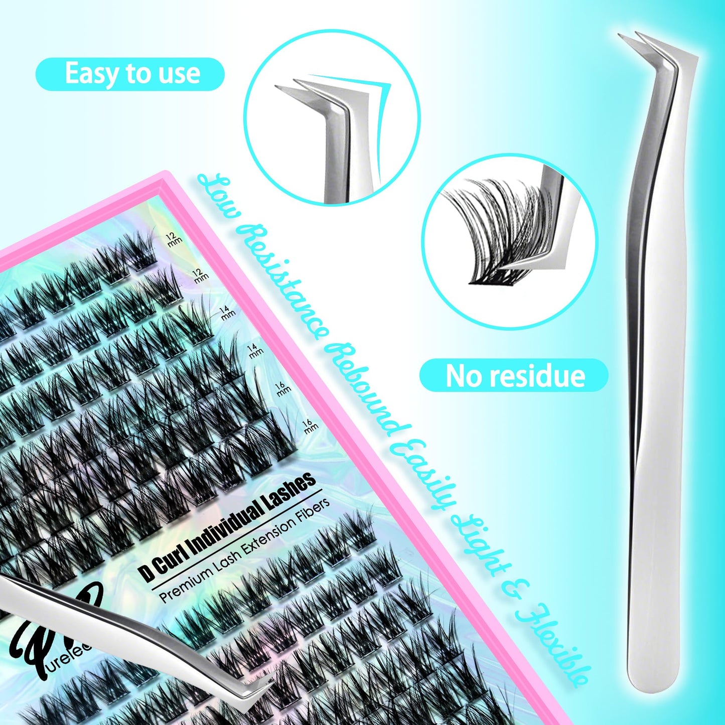 PURELEOR Cluster Lashes Kit DIY Individual Lash Clusters at Home False Eyelashes Fluffy Set Including Bond and Seal Tweezers Eyelash Extensions Mixed 12-16mm