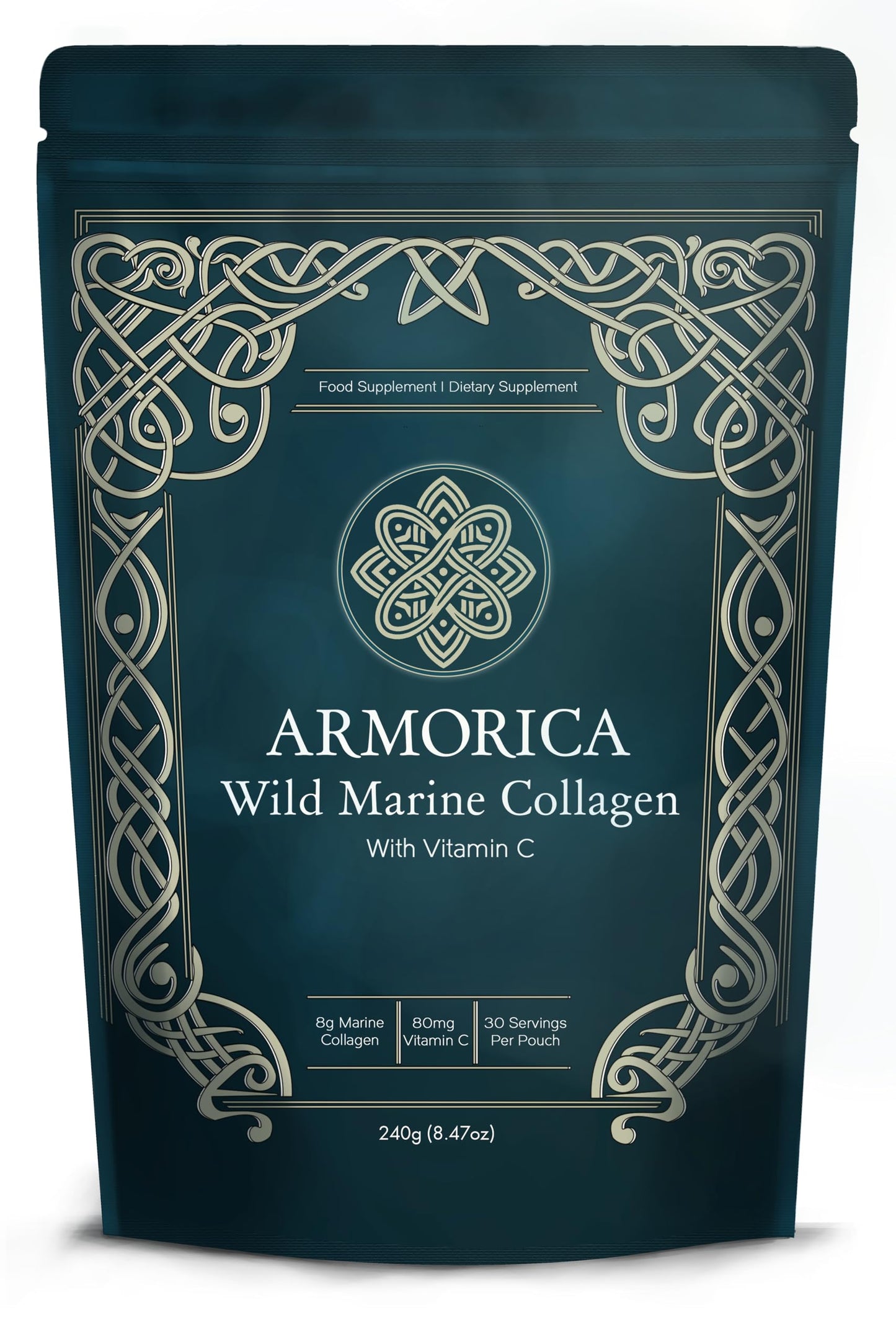 ARMORICA Wild Marine Collagen Peptides with Vitamin C | Sustainably Produced from Wild Fish in The North Atlantic | 30 Servings - (Unflavoured Powder, 240g)