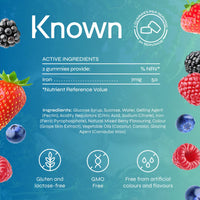 Iron Vegan Gummies by Known Nutrition | 60 Two-a-Day Gummies (One Month’s Supply) | Healthy Cognitive Function, Boost Metabolism Energy Levels | Chewable Mixed Berry-Flavoured Gummies (2 Bottle)
