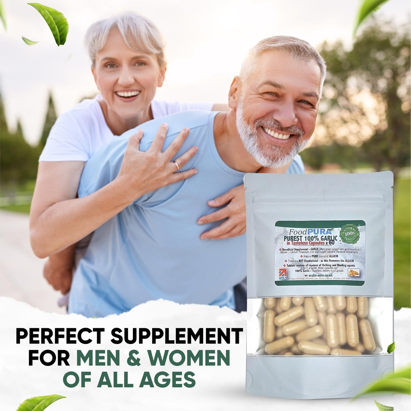 FoodPURA Pure Garlic Capsules Recommended Daily Strength 1000mg HACCP Certified, Manufactured in The UK by FoodPURA 1 Pack of 60 Capsules