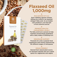 healthspan Healthspan Flaxseed Oil 1,000mg | 120 Capsules | Omega 3 Fatty Acid ALA | Maintain Healthy Blood Cholesterol Levels | Women's Health | Vegan