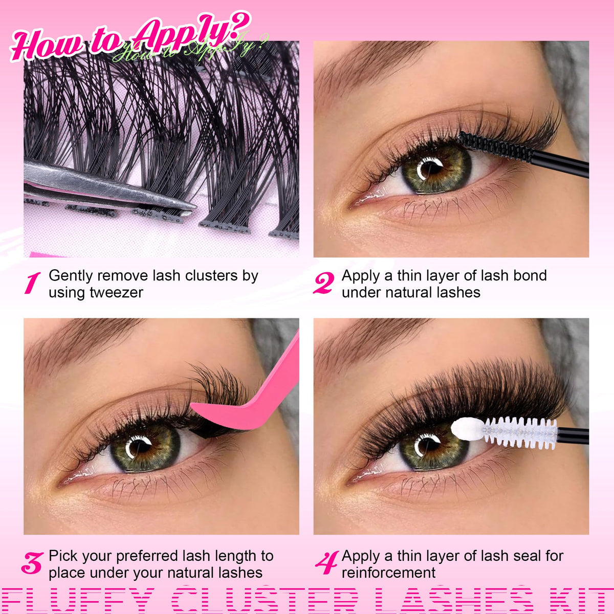 PHKERATA Fluffy Individual Eyelashes Kit 280Pcs Clusters Lashes Kit DIY Lash Extension kit Russian D Curl Lashes Individual Cluster with Lash Bond and Seal Lash Glue,Tweezers (60+80P, 10-18mm Mix)
