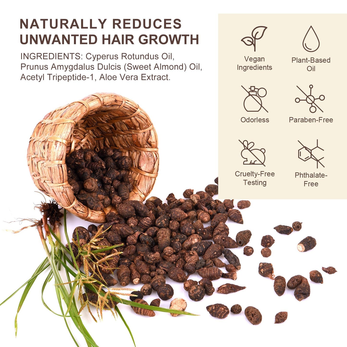 Cyperus Rotundus Oil, 60ml Cyperus Oil for Hair Removal, Pure Natural Cyperus Rotundus Hair Removal Oil, Gentle & Non-Irritating, Easy to Removal Body Hair