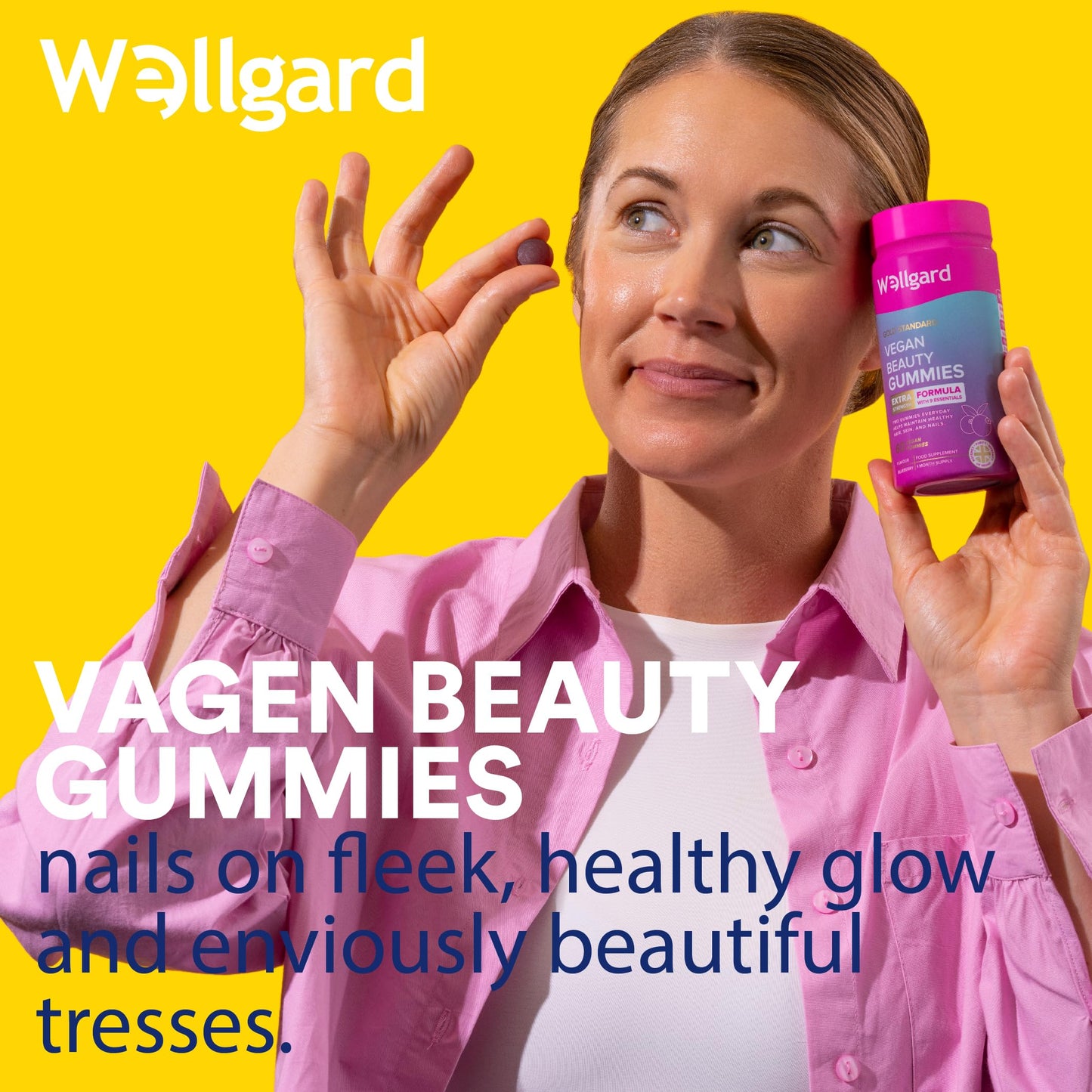 Wellgard Vegan Skin Hair and Nail Vitamins Gummies - Beauty Gummies with Biotin, Zinc, Vitamin A, Selenium, Hair Skin Nails Gummies