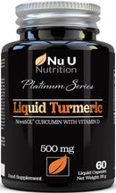 Nu U Nutrition Turmeric Curcumin Capsules (Liquid) with Vitamin D | 185 More Bioavailability NovaSOL® Curcumin | High Strength Vegetarian Premium Liquid Turmeric Curcumin not Tablets Made in The UK