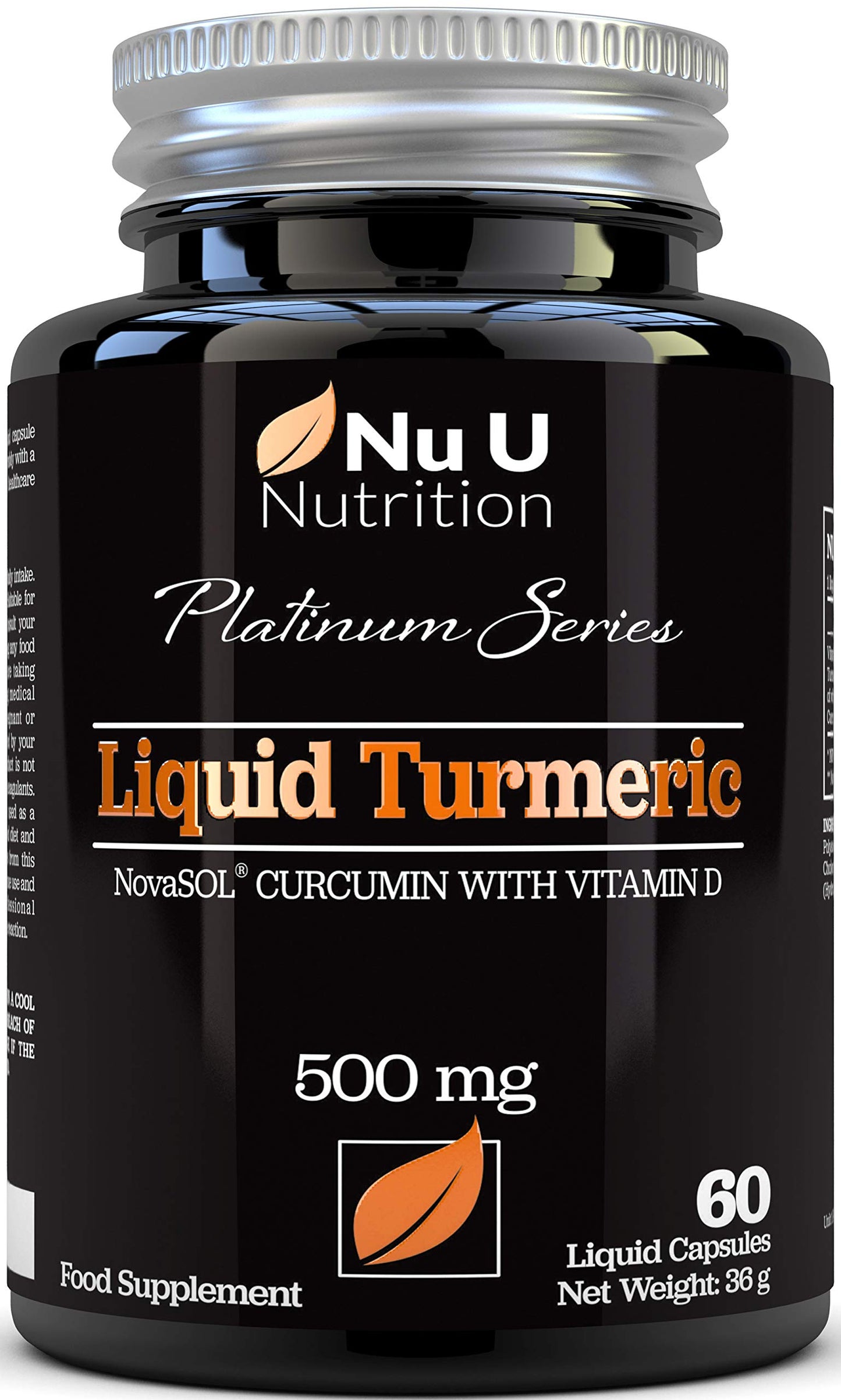 Nu U Nutrition Turmeric Curcumin Capsules (Liquid) with Vitamin D | 185 More Bioavailability NovaSOL® Curcumin | High Strength Vegetarian Premium Liquid Turmeric Curcumin not Tablets Made in The UK