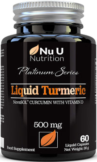 Nu U Nutrition Turmeric Curcumin Capsules (Liquid) with Vitamin D | 185 More Bioavailability NovaSOL® Curcumin | High Strength Vegetarian Premium Liquid Turmeric Curcumin not Tablets Made in The UK