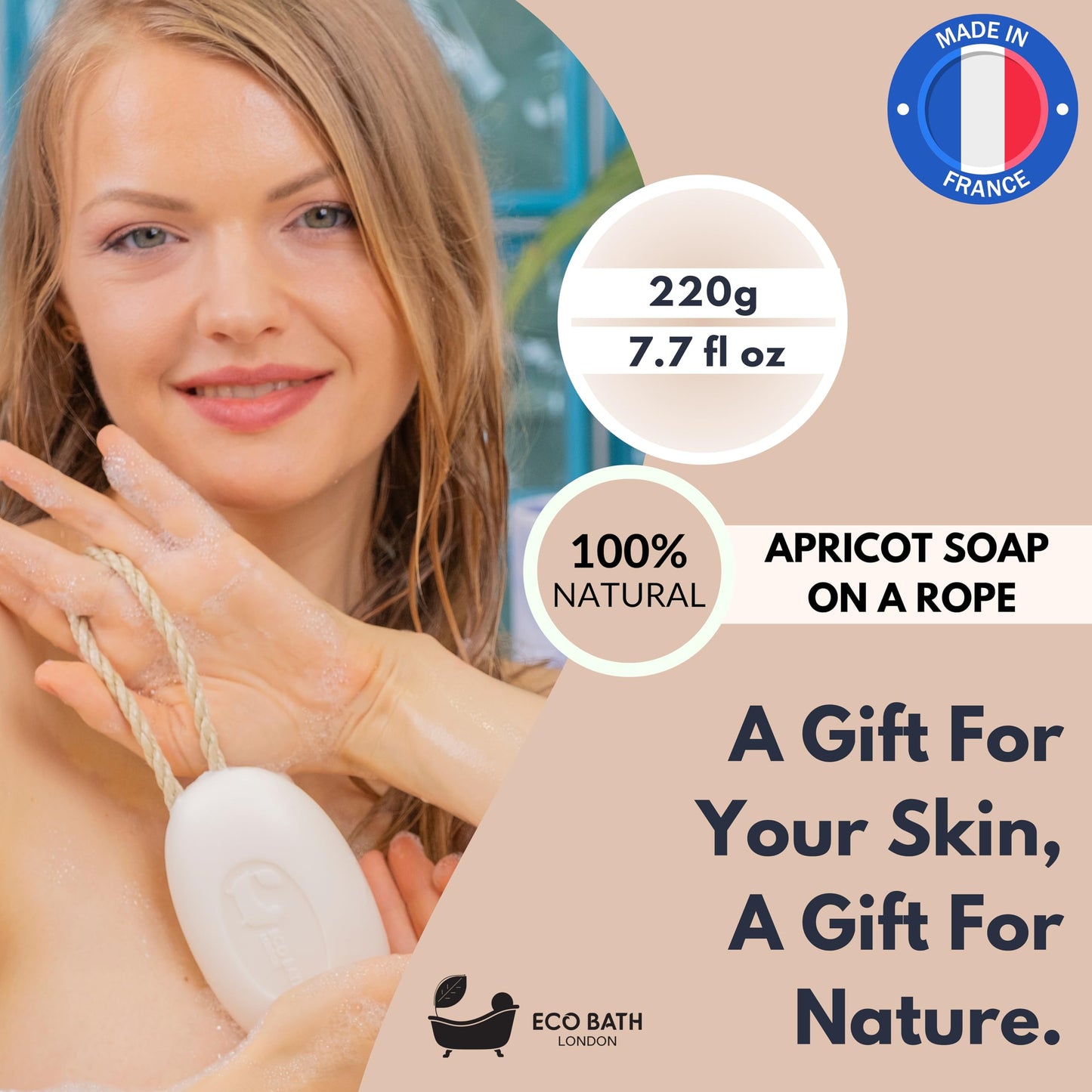 Eco Bath London Donkey’s Milk Soap on a Rope 220g - Luxurious and Eco Friendly Body Wash Bar with Shea Butter, Natural Shower Gel Bar for Smooth and Hydrated Skin