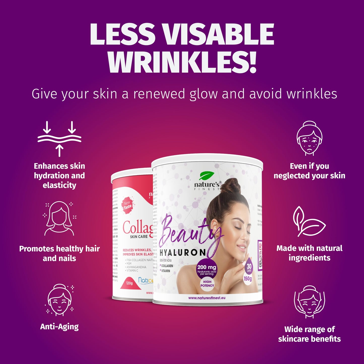 Nature's Finest by Nutrisslim Best Marine Collagen for Women with Hyaluronic Acid, Vitamin C and MSM - Fish Collagen (5000mg) - Collagen Skincare + Beauty Hyaluron