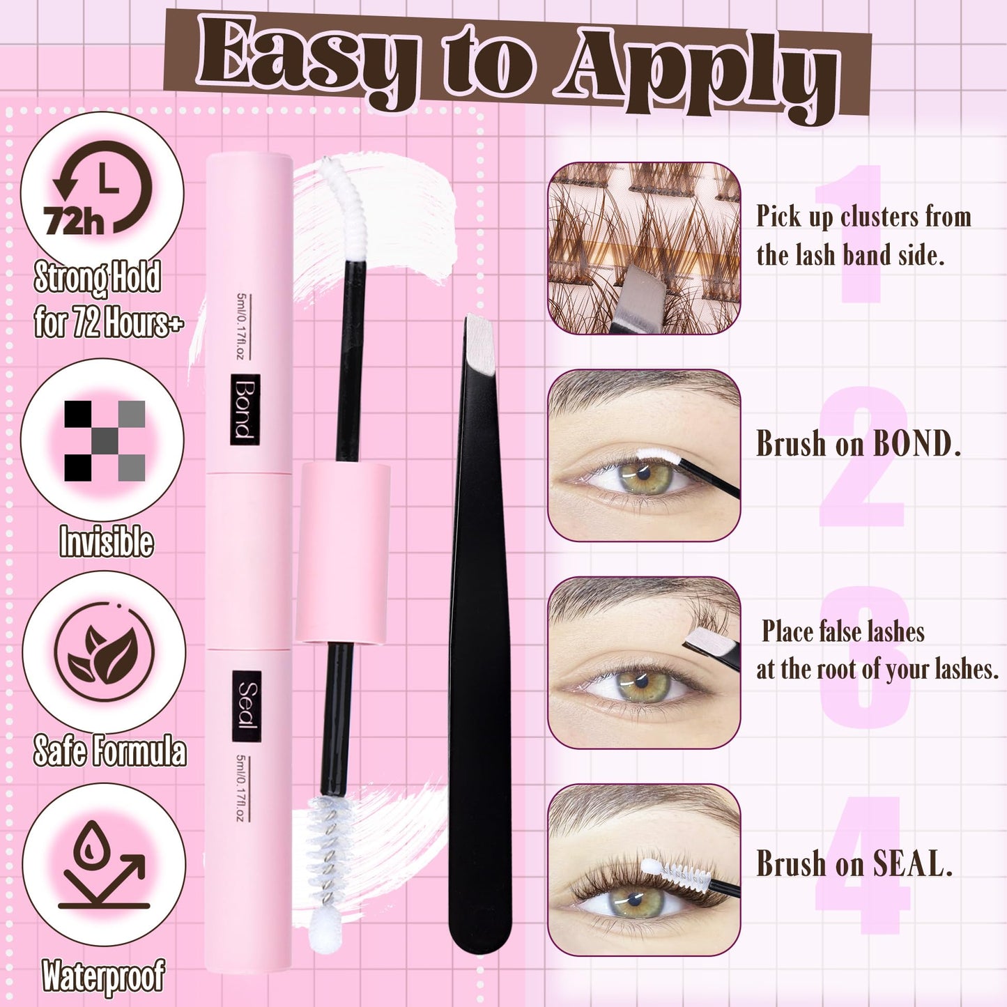 Brown Lash Clusters Kit Dark Brown Eyelash Clusters Gently Fluffy Individual Lashes Kit Natural DIY Lash Extensions Kit Brown Cluster Eyelash Extensions Kit with Lash Bond and Seal, Remover, Tweezers