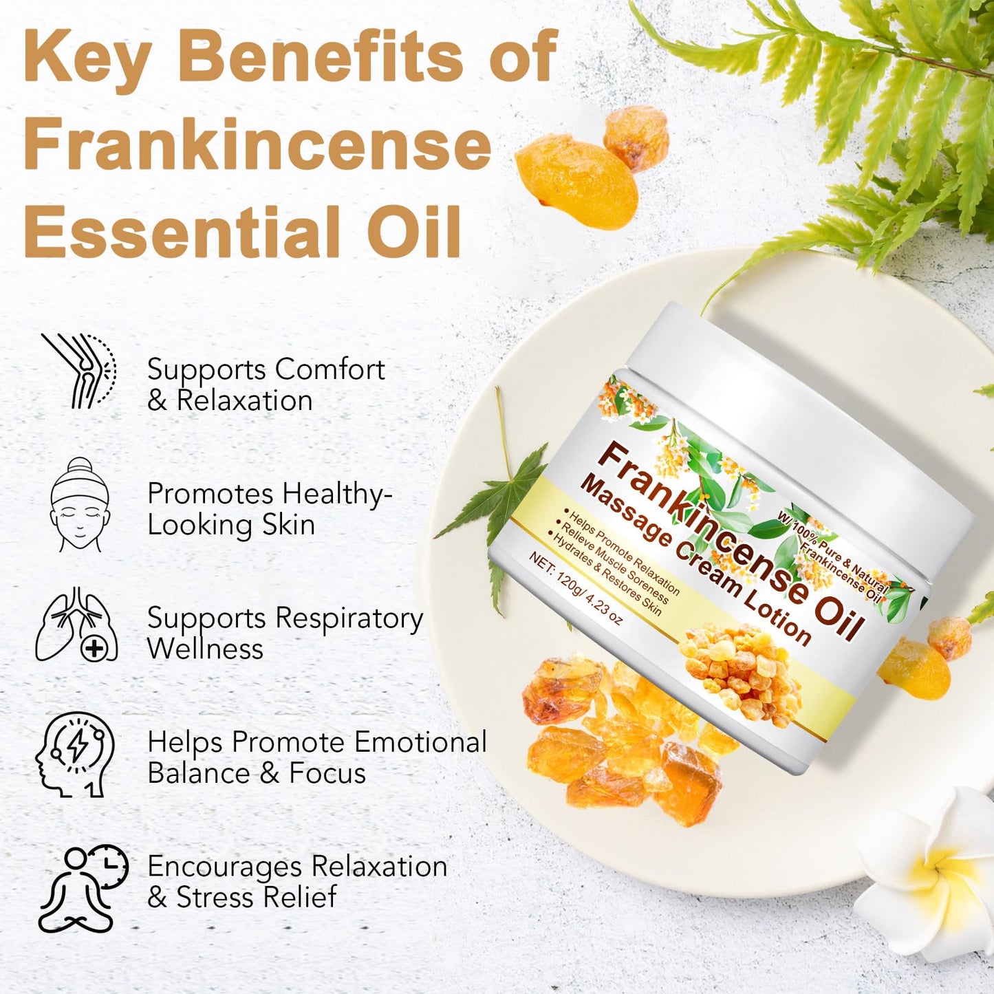 Generic Frankincense Oil Cream Lotion, 120g Frankincense Oil Cream Deep Soothing Skin, Hydration Anti-Aging, Enhance Skin Elasticity Massage Cream
