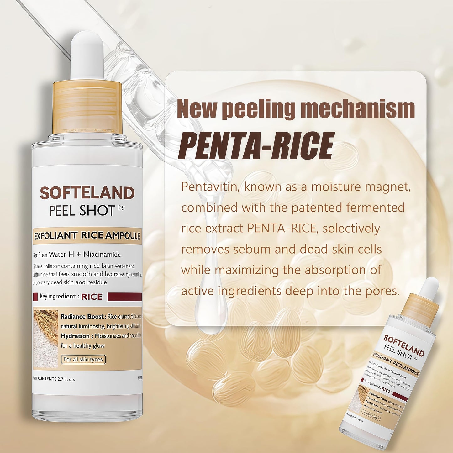 TMYIOYC ANGEL SILK Peel Shot Glow Rice Ampoule, Lotion for Brightening Exfoliating Moisturizing - Suitable for All Skin Types Contain AHA + BHA, Niacinamide